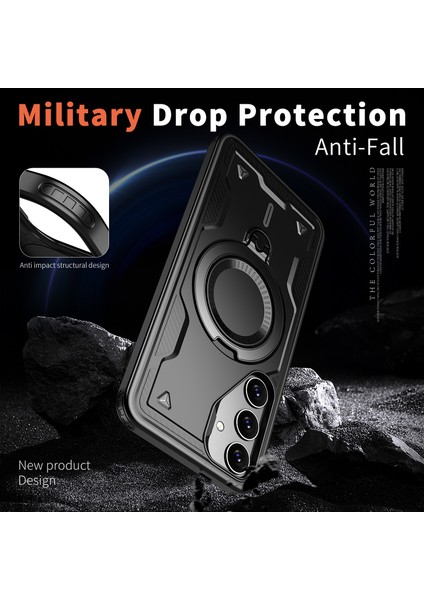 Samsung Galaxy S25+ Için Manyetik Çift Katmanlı Telefon Kılıfı, Metal Halkalı Ayaklık Içerir Siyah (Yurt Dışından) modelleri