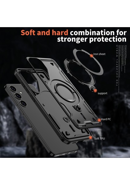 Samsung Galaxy S25+ Için Manyetik Çift Katmanlı Telefon Kılıfı, Metal Halkalı Ayaklık Içerir Siyah (Yurt Dışından) fırsatları
