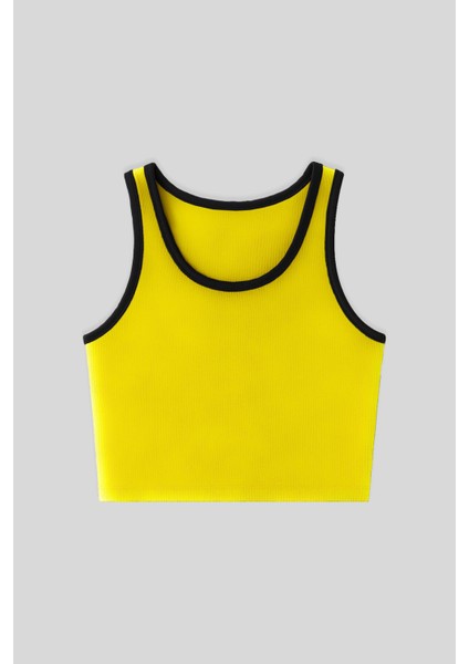 Sarı Basic Sıfır Kol Dar Kalıp U Yaka Kadın Crop Top Atlet - 97162