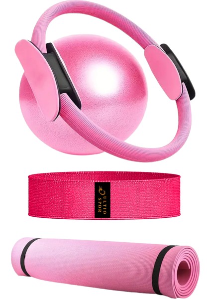 Lüx Pilates Seti 4 Parça 25CM Top 6mm Pilates Matı Squad Band ve Pilates Çemberi Egzersiz Seti