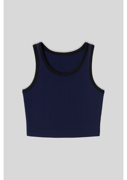 Indigo Basic Sıfır Kol Dar Kalıp U Yaka Kadın Crop Top Atlet - 97160