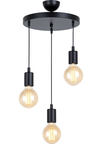 Sarmal 3’lü Modern Laleli Sarkıt – Siyah, Dekoratif Salon Avizesi | E27 Duy