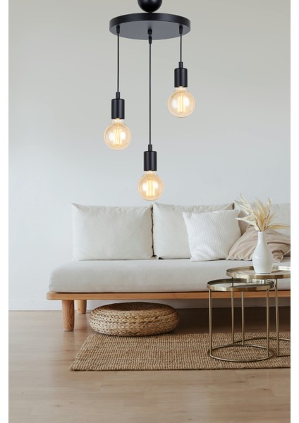 Sarmal 3’lü Modern Laleli Sarkıt – Siyah, Dekoratif Salon Avizesi | E27 Duy fiyatları