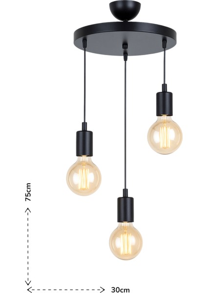 Sarmal 3’lü Modern Laleli Sarkıt – Siyah, Dekoratif Salon Avizesi | E27 Duy modelleri