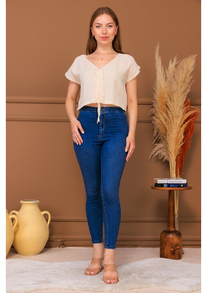 %100 Pamuk Müslin Bağcıklı Crop Bluz fiyatları