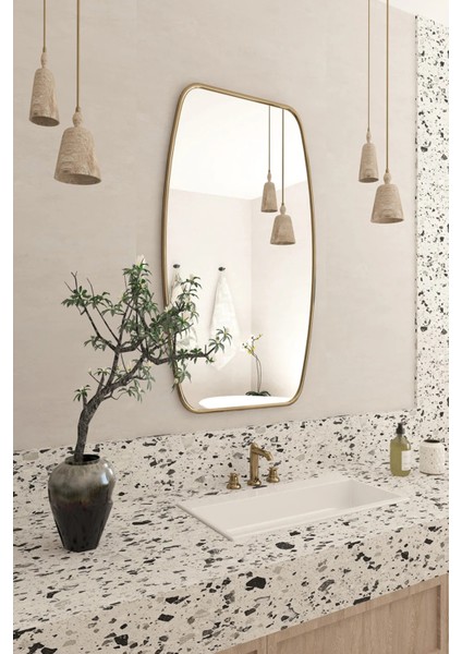 Fawdecor Berlin Asimetrik Ahşap Çerçeveli Duvar Aynası – Modern Stil, Estetik Ev Dekoru, Banyo ve Iç Mekan Tasarımı