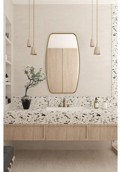 Fawdecor Berlin Asimetrik Ahşap Çerçeveli Duvar Aynası – Modern Stil, Estetik Ev Dekoru, Banyo ve Iç Mekan Tasarımı modelleri