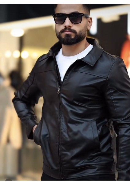 Yeni Sezon Oversize Premium Rkek Deri Ceket Siyah