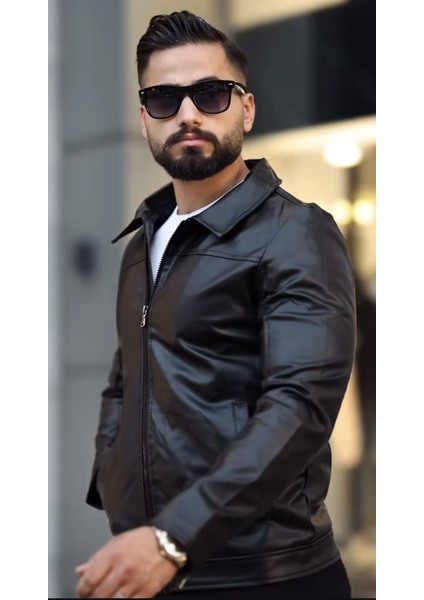 Yeni Sezon Oversize Premium Rkek Deri Ceket Siyah modelleri