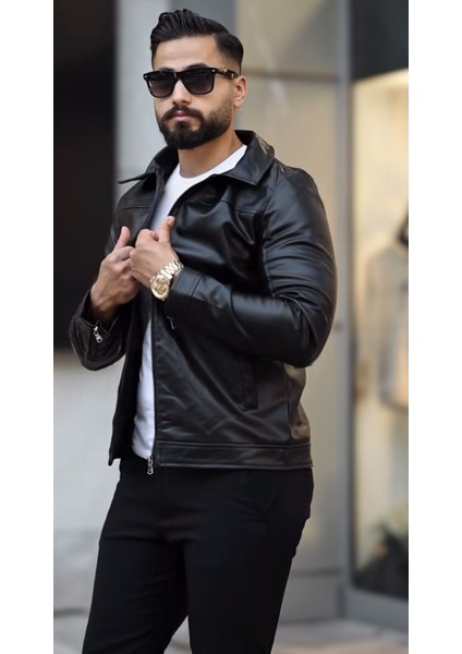 Yeni Sezon Oversize Premium Rkek Deri Ceket Siyah fırsatları