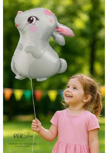 Sevimli Tavşan Çiçekli Model Tavşan Folyo Balon