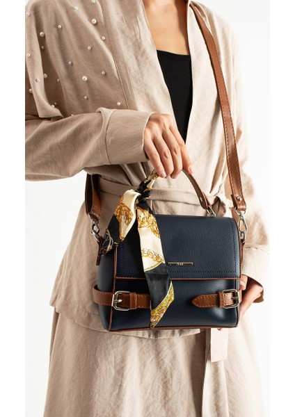 ,lacivert taba kadın çantası,toka Detaylı,üç Bölmeli, geniş Bayan El ve Çapraz Çantası