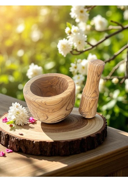 Zeytin Ağacı El Yapımı Havan – Antibakteriyel Doğal Ahşap Sarımsak ve Baharat Dövme fiyatları