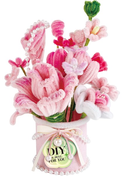 Dıy Kendin Yap Çiçek Buketi Seti Oyuncak Çiçek Pembe