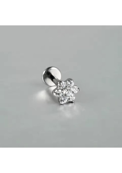 F136 Titanyum Zirkon Taşlı Çiçek Model Piercing - Tragus Helix Lobe Labret