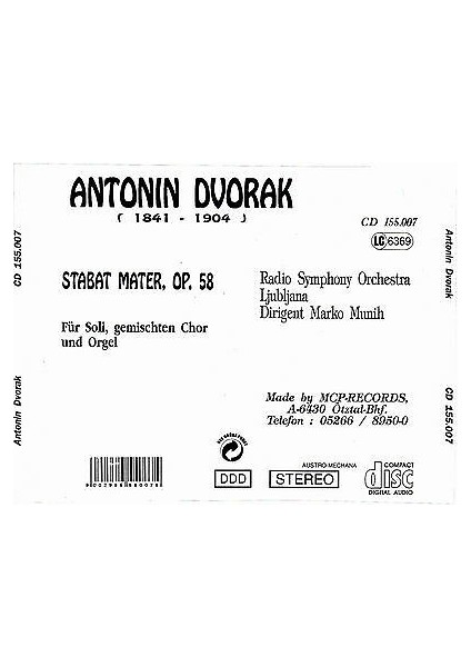 Dikkat CD Antonín Dvořák - Radio Symphony Orchestra Ljubjlana Dirigent: Marko Munih – Stabat Mater, Op.58 fiyatları
