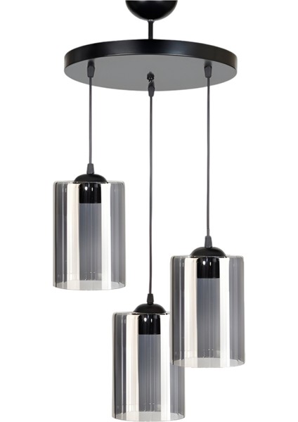 Sarmal 3’lü Modern Sarkıt – Siyah, Füme Camlı, Salon & Mutfak İçin Şık Tasarım | E27 Duy fiyatları