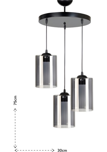 Sarmal 3’lü Modern Sarkıt – Siyah, Füme Camlı, Salon & Mutfak İçin Şık Tasarım | E27 Duy modelleri
