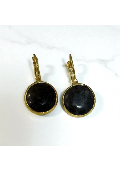 Antrasit Taşlı Oval Küpe