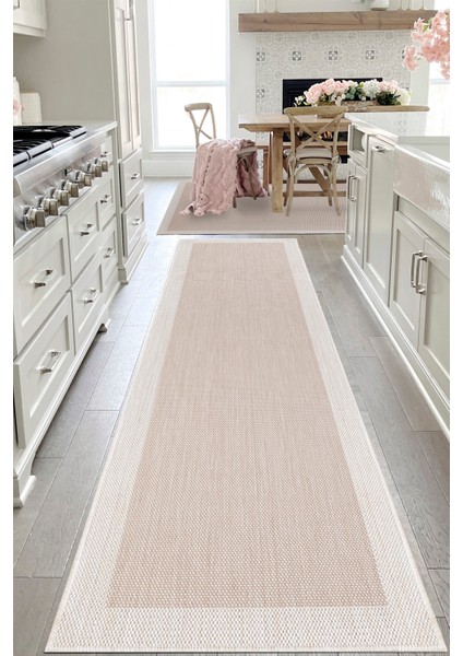 Sısal Yıkanabilir Krem Bej Tüy ve Hav Vermez Makine Dokuma Halı Mutfak Balkon Antre Bahçe Teras