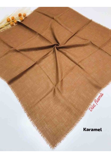 Flamlı Düz Eşarp Karamel