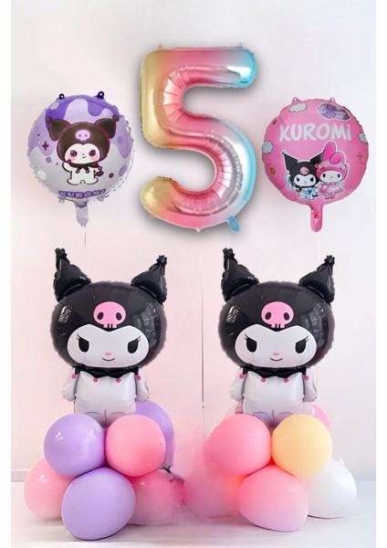 5 Yaş Kuromi Balon Set Doğum Günü Balon Seti Gökkuşağı Rakam Helyum Uyumlu Uçan Balon
