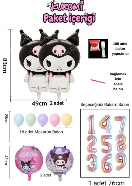 5 Yaş Kuromi Balon Set Doğum Günü Balon Seti Gökkuşağı Rakam Helyum Uyumlu Uçan Balon fiyatları