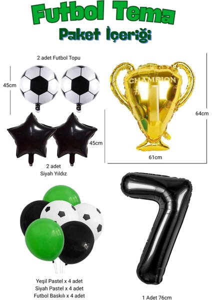 7 Yaş Futbol Tema Şampiyon Futbolcu Doğum Günü Teması Balon Seti Şampiyon Kupası Siyah Rakam fiyatları