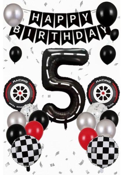 Balon Seti 5 Yaş Doğum Günü Konsepti Parti Malzemeleri Yarış Teması Tekerlek Folyo Helyum Uyumlu