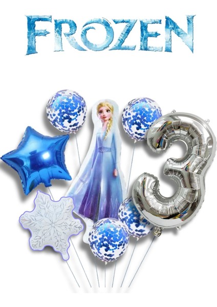 Frozen Elsa Gümüş Rakamlı Balon Seti Karlar Kraliçesi Elsalı Balon Seti 76CM Rakam Balon