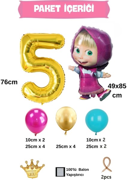 5 Yaş Lisanslı Büyük Boy Maşa ile Koca Ayı Balon Seti Maşa Balon Doğum Günü Gold Rakam Balon Set fiyatları