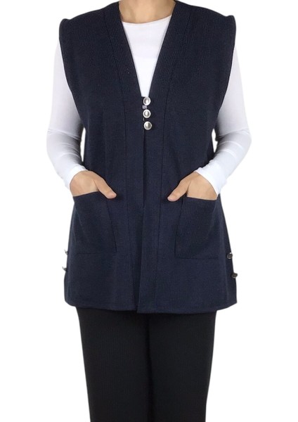 Kadın Önü Üç Düğmeli Kısa Mevsimlik Yelek modelleri