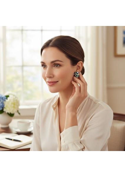 Mavi Çiçek Desenli Küpe fiyatları