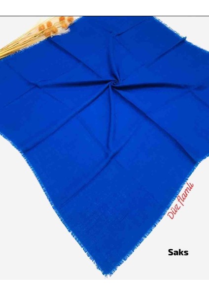 Flamlı Düz Eşarp Saks Mavi