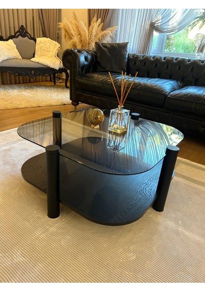 Rudder Modern Orta Sehpa Bohem Temperli Camlı Metal Ayaklı 80 x 80 Tabla 36 cm Yükseklik Demonte modelleri