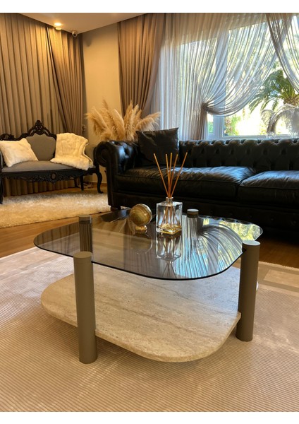 Rudder Modern Orta Sehpa Bohem Temperli Camlı Metal Ayaklı 80 x 80 Tabla 36 cm Yükseklik Demonte fiyatları