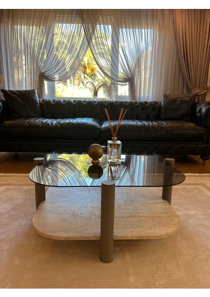 Rudder Modern Orta Sehpa Bohem Temperli Camlı Metal Ayaklı 80 x 80 Tabla 36 cm Yükseklik Demonte modelleri