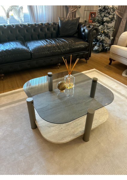 Rudder Modern Orta Sehpa Bohem Temperli Camlı Metal Ayaklı 80 x 80 Tabla 36 cm Yükseklik Demonte fırsatları