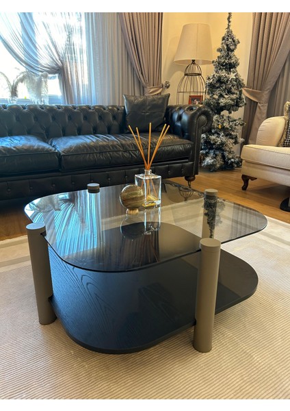 Rudder Modern Orta Sehpa Bohem Temperli Camlı Metal Ayaklı 80 x 80 Tabla 36 cm Yükseklik Demonte modelleri