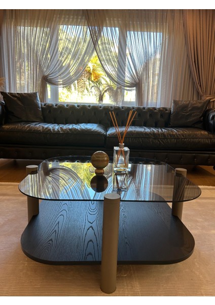 Rudder Modern Orta Sehpa Bohem Temperli Camlı Metal Ayaklı 80 x 80 Tabla 36 cm Yükseklik Demonte fırsatları