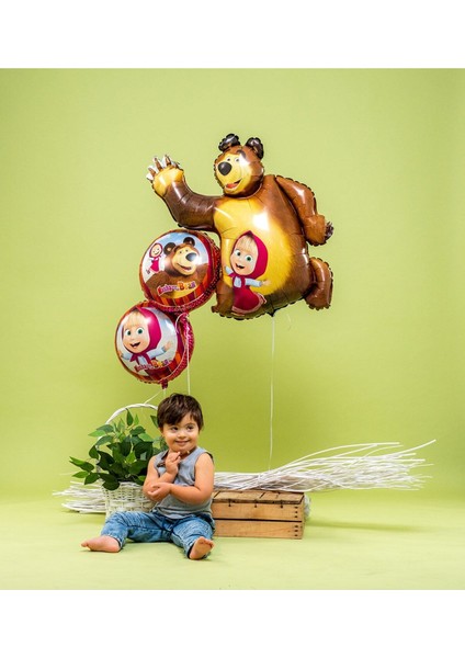 5 Yaş Maşa ve Koca Ayı Altın Rakam Balonlu Doğum Günü Balon Seti Happy Birthday Banner fiyatları