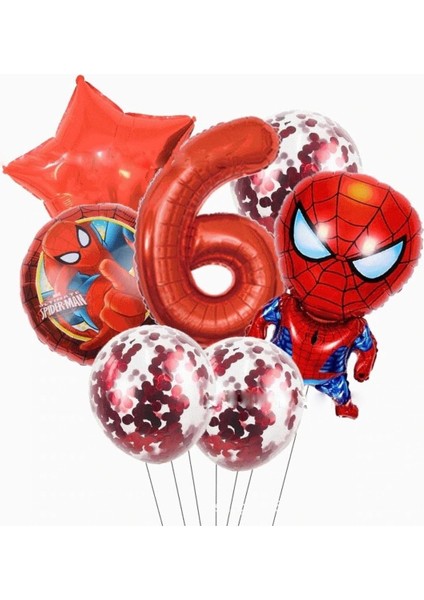 6 Yaş Örümcek Adam Balon Seti Rakam Balon Pullu Şeffaf Balon Örümcek Balon Helyum Uyumlu Uçan Balon
