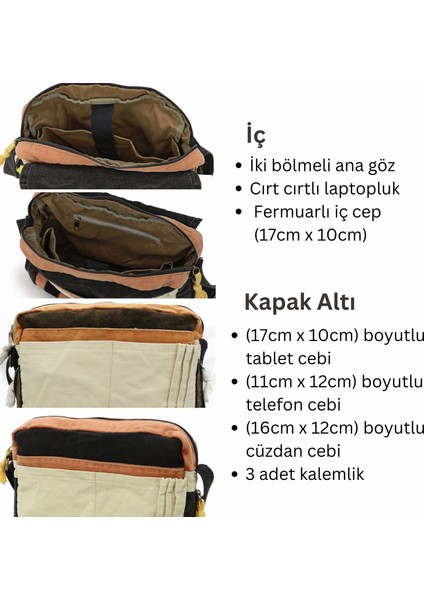 4009 Salaş Omuz Postacı Antik Siyah Krem 14 Inç Laptop Okul Seyahat Günlük Vintage Pamuk Çanta modelleri