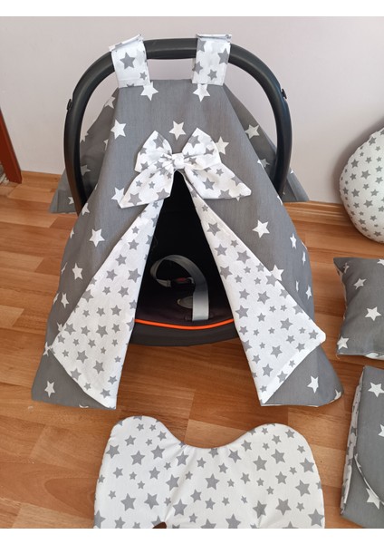 Gri Beyaz Yıldız Oval Yataklı 10 Parça Babynest Seti fırsatları