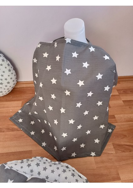 Gri Beyaz Yıldız Oval Yataklı 10 Parça Babynest Seti