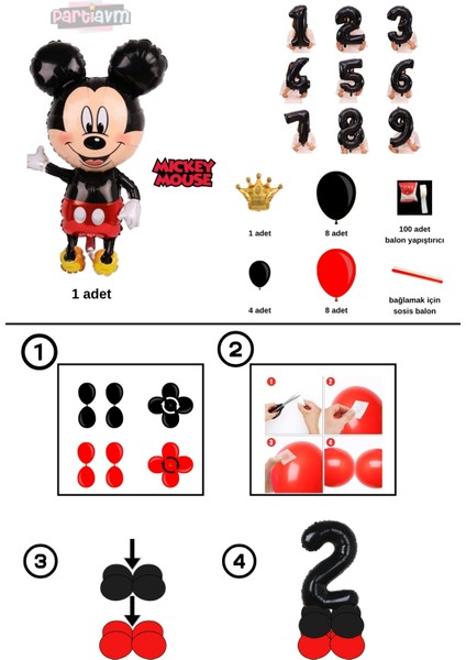 8 Yaş Mickey Mouse Balon Seti Siyah Rakam Balonlu Balon Sütunu Miki Fare Parti Teması Kolay Kurulum. fiyatları