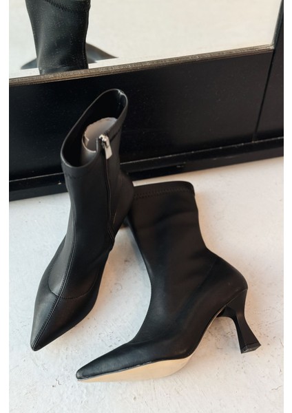 Daysen Streç Mat Deri Siyah Topuklu Bot modelleri