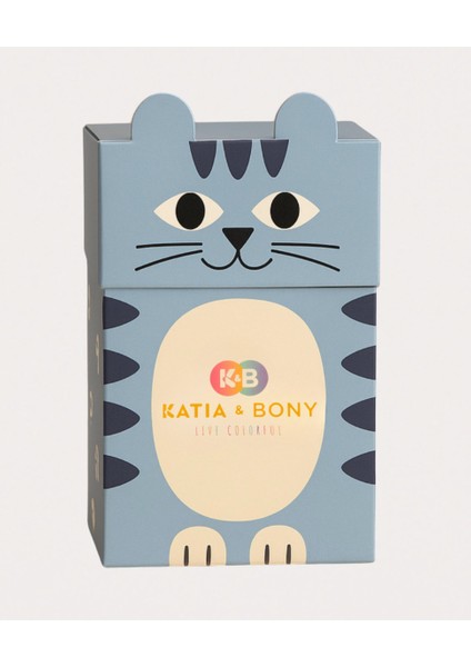 Çocuk Kedi Desenli 2'li Kutulu Soket Çorap Mavi