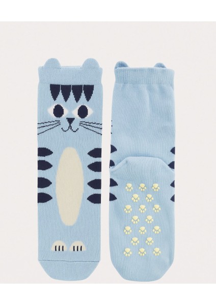 Çocuk Kedi Desenli 2'li Kutulu Soket Çorap Mavi fırsatları