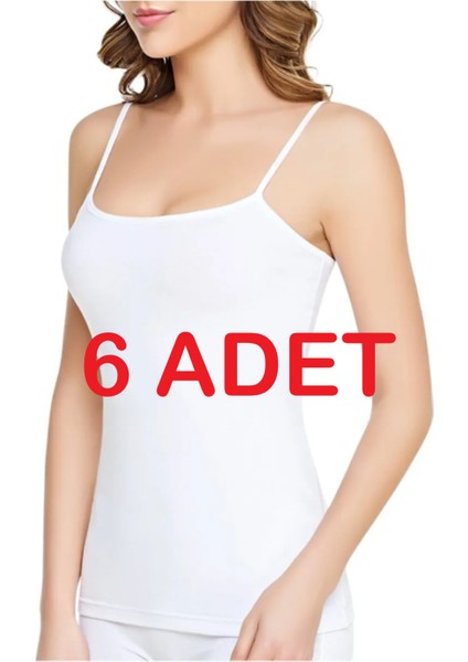 Ribana Bayan Ip Askılı Atlet- 6 Adet-Beyaz